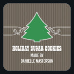 Pegatina Cuadrada Fancy Christmas Tree Swirls Baking Pegatinas<br><div class="desc">Dulce y caprichoso Fancy Christmas Tree Swirls Baking Label Pegatinas con un borde giratorio y puntos que resaltan un divertido árbol de vacaciones en un falso fondo de panel de madera. Estos encantadores stickers de Navidad son fáciles de personalizar con el texto de su elección y harían las etiquetas perfectas...</div>