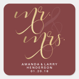 Pegatina Cuadrada Fancy Gold Mr. y Mrs. Wedding Stickers