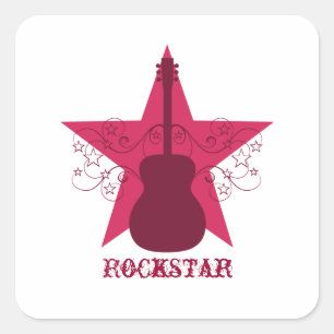Pegatina Cuadrada Fancy Guitar Star Swirls Square Pegatinas, Magenta