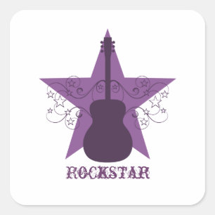 Pegatina Cuadrada Fancy Guitar Star Swirls Square Pegatinas, Purple