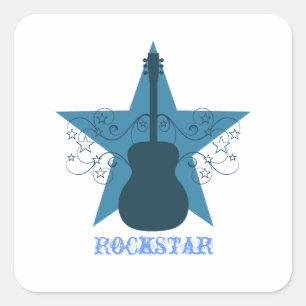 Pegatina Cuadrada Fancy Guitar Star Swirls Square Pegatinas, Royal B