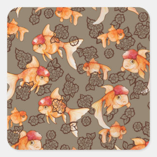 Pegatina Cuadrada Fancy Oranda Goldfish 