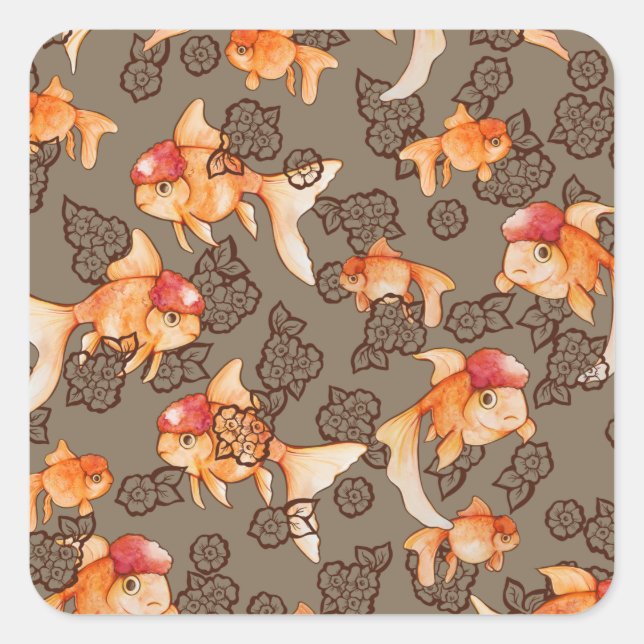 Pegatina Cuadrada Fancy Oranda Goldfish  (Anverso)