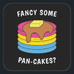 Pegatina Cuadrada Fancy Some Pan-cakes Funny LGBTQ Pansexual Pride O<br><div class="desc">¿Te apetece algo de pan-pastel? Un divertido diseño de pansexuales de orgullo LGBTQ con los colores de la bandera pansexual para un orgulloso amante de la comida o gourmet que le encanta comer crepes con jarabe de arce y mantequilla. El texto del diseño es personalizable. Puede cambiar el juego de...</div>