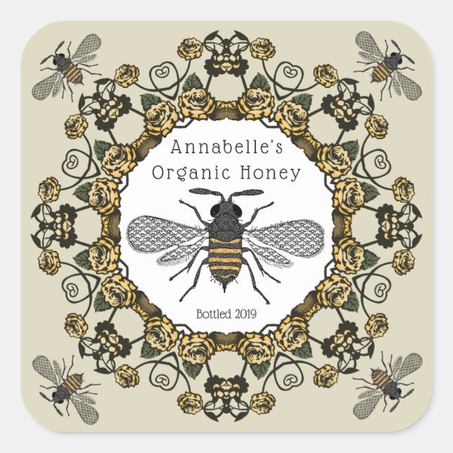 Pegatina Cuadrada Fancy Victorian Honey Label Personalize (Anverso)