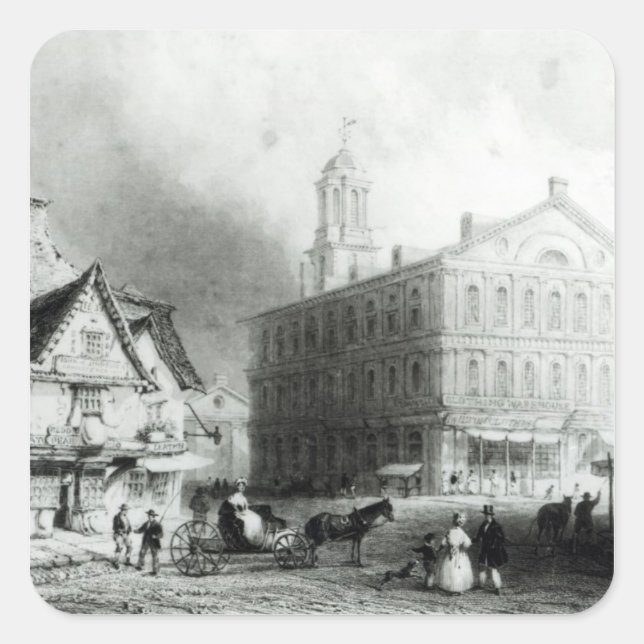 Pegatina Cuadrada Faneuiel Hall, Boston (Anverso)
