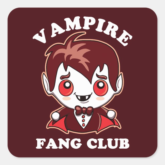 Pegatina Cuadrada Fang Club | Pun Gracioso Y Vampiro Cute (Anverso)
