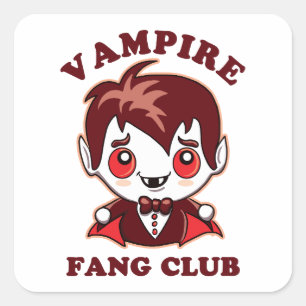 Pegatina Cuadrada Fang Club   Pun Gracioso Y Vampiro Cute