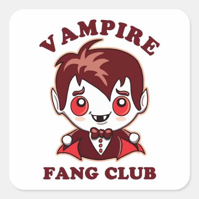 Pegatina Cuadrada Fang Club | Pun Gracioso Y Vampiro Cute (Anverso)