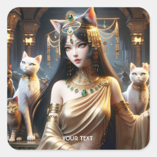 Pegatina Cuadrada Fantasía aburre a diosa gata de Egipto