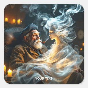 Pegatina Cuadrada Fantasía Aburrido Humo del Viejo