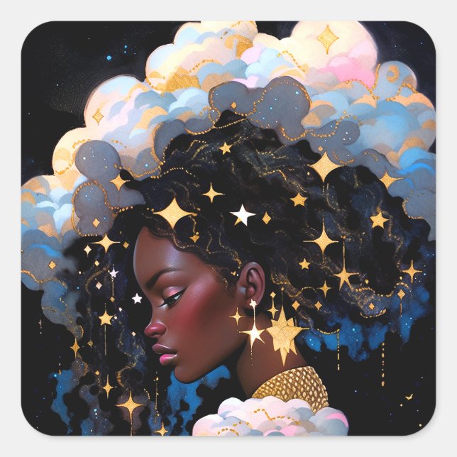 Pegatina Cuadrada Fantasía afroamericana (Anverso)