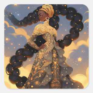 Pegatina Cuadrada Fantasía afroamericana