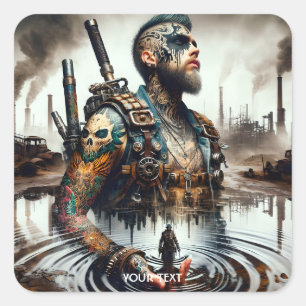 Pegatina Cuadrada Fantasía agua del tatuaje del hombre lindo