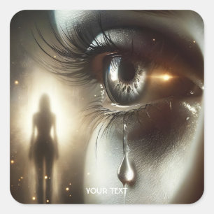 Pegatina Cuadrada Fantasía aguda y llorosa mirada Chica