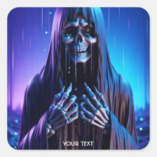 Pegatina Cuadrada Fantasía aguda y oscura creatura llorando
