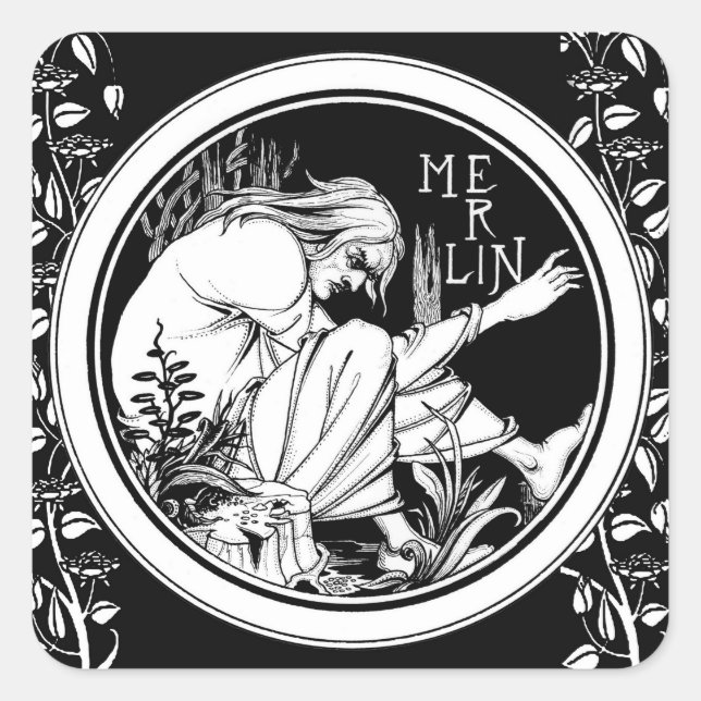 Pegatina Cuadrada Fantasía Art Nouveau de Merlin (Anverso)
