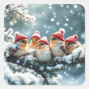 Pegatina Cuadrada Fantasía Aves Cutas Gorra Nieve