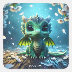 Pegatina Cuadrada Fantasía Bebé Dragón Cuerdo Sakura
