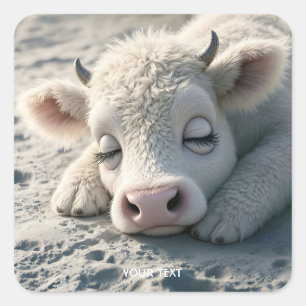 Pegatina Cuadrada Fantasía: Bebé, vaca, dormido