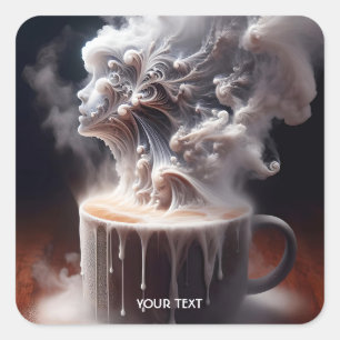 Pegatina Cuadrada Fantasía café lindo sueños de la mañana