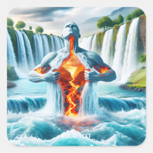Pegatina Cuadrada Fantasía Cuesta Agua Lava Hombre