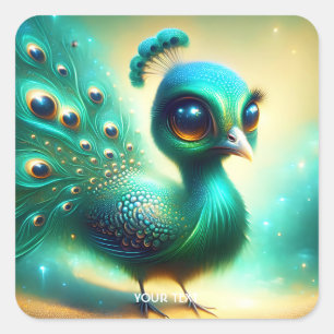 Pegatina Cuadrada Fantasía Cuesta Bebé Verde Peacock