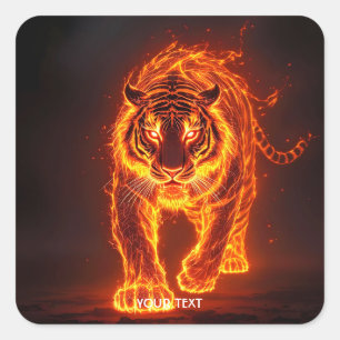 Pegatina Cuadrada Fantasía Cuesta Fuego Tigre Grande