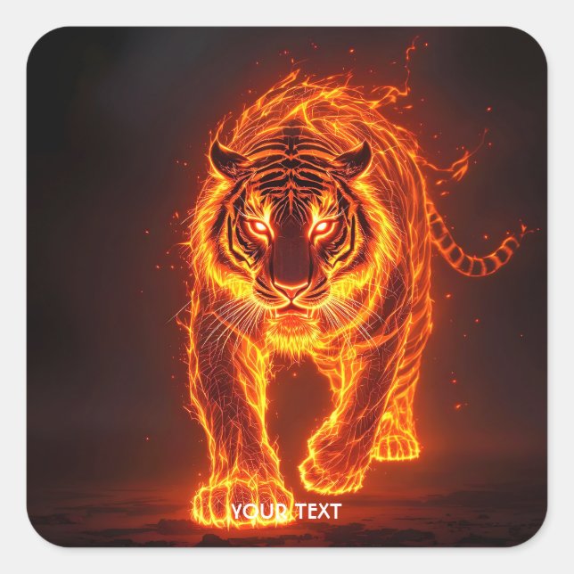 Pegatina Cuadrada Fantasía Cuesta Fuego Tigre Grande (Anverso)