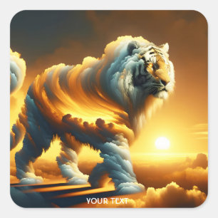 Pegatina Cuadrada Fantasía Cuesta Fuego Tigre Nube