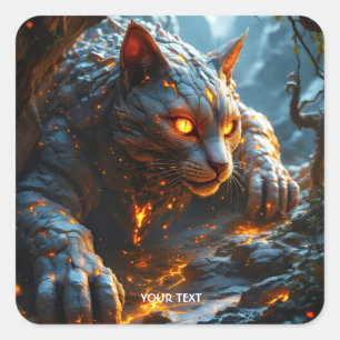 Pegatina Cuadrada Fantasía Cuesta Lava Fuego Tigre