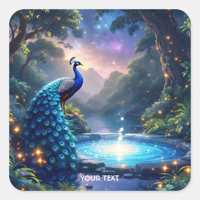 Pegatina Cuadrada Fantasía Cuesta Noche Peacock (Anverso)