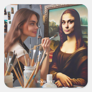 Pegatina Cuadrada Fantasía Cute autorretrato moderno