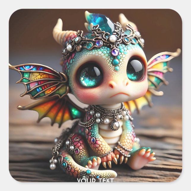 Pegatina Cuadrada Fantasía Cute Baby Dragon Glass (Anverso)