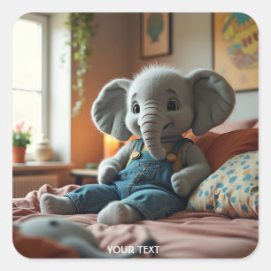Pegatina Cuadrada Fantasía Cute Baby Elephant Jeans