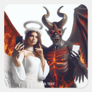 Pegatina Cuadrada Fantasía Cute blanco rojo selfie