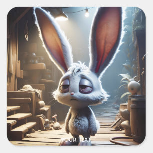 Pegatina Cuadrada Fantasía Cute Cansado Pequeño Conejo