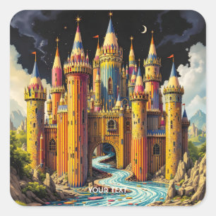 Pegatina Cuadrada Fantasía Cute Castle From Pencils