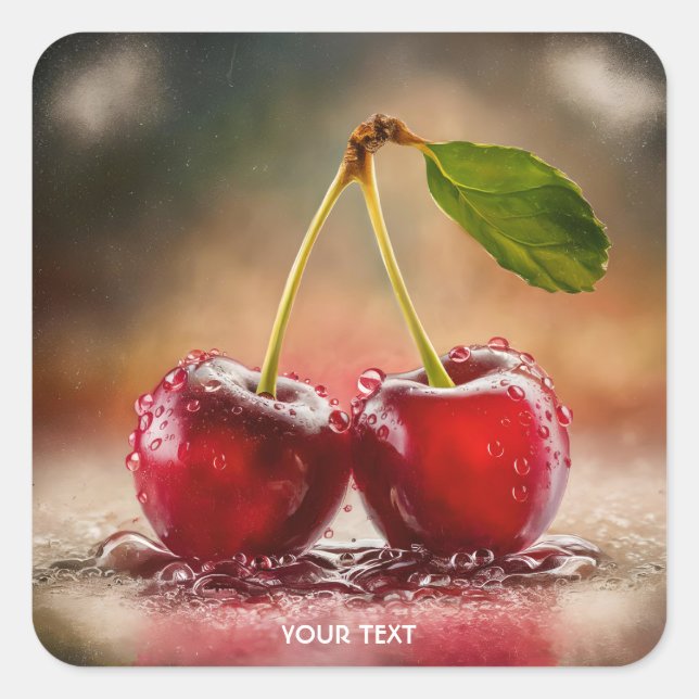 Pegatina Cuadrada Fantasía Cute Cherries Cae Agua (Anverso)