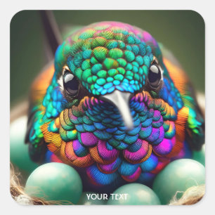 Pegatina Cuadrada Fantasía Cute Closeup Vibrante Bird