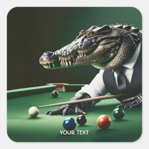 Pegatina Cuadrada Fantasía Cute Cocodrilo Jugando Billiard