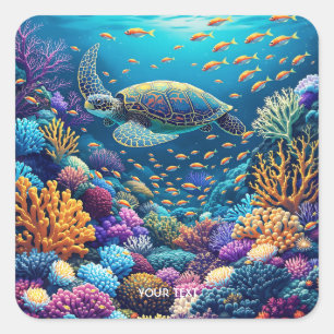 Pegatina Cuadrada Fantasía Cute Coral Reef Turca