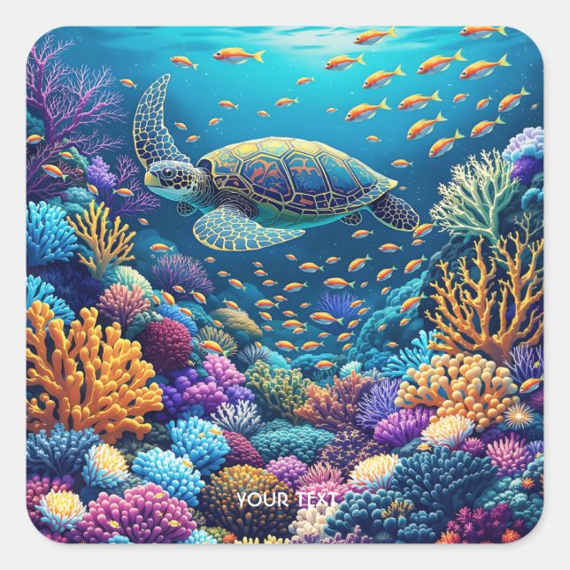 Pegatina Cuadrada Fantasía Cute Coral Reef Turca (Anverso)