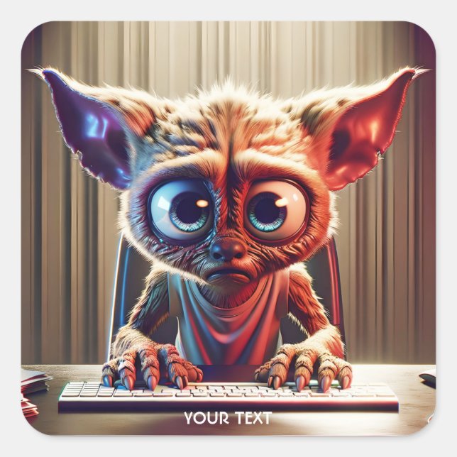 Pegatina Cuadrada Fantasía Cute Creta Teclado Computadora (Anverso)