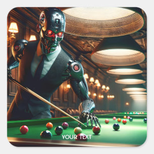 Pegatina Cuadrada Fantasía Cute Cyborg Jugando Snooker