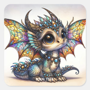 Pegatina Cuadrada Fantasía Cute Dragon Vidrio Manchado