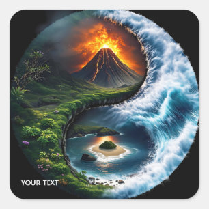 Pegatina Cuadrada Fantasía Cute Earth Yin Yang
