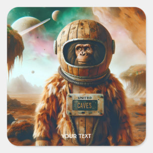 Pegatina Cuadrada Fantasía Cute espacio astronauta neandertal