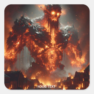 Pegatina Cuadrada Fantasía Cute Fire Elemental Flames