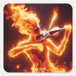Pegatina Cuadrada Fantasía Cute Fire Elemental Violín